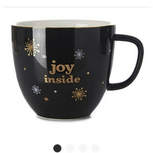2/$25 David's Tea  Joy Inside Oversized Winter Coffee Mug Black Gold
